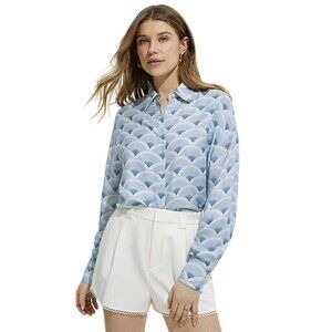 Oversized Patterned Icone Button-Down Top, Size M